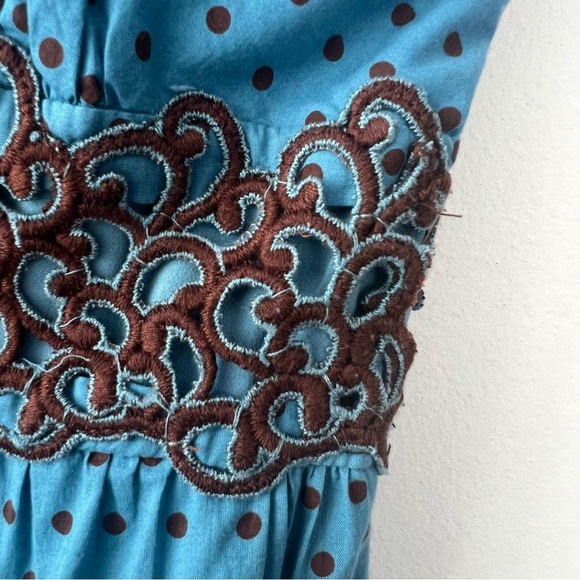 BCBGMaxazria Y2k Polka Dot Lace Tiered Halter Midi Dress - Picture 2 of 7